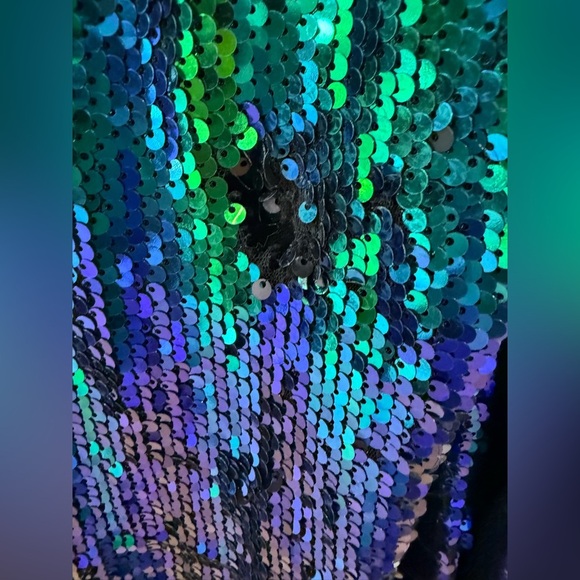 Boohoo Sequin Tailored Blazer⨠Size 4
ππ Iridescent green and blue sequins NWT - Picture 10 of 11